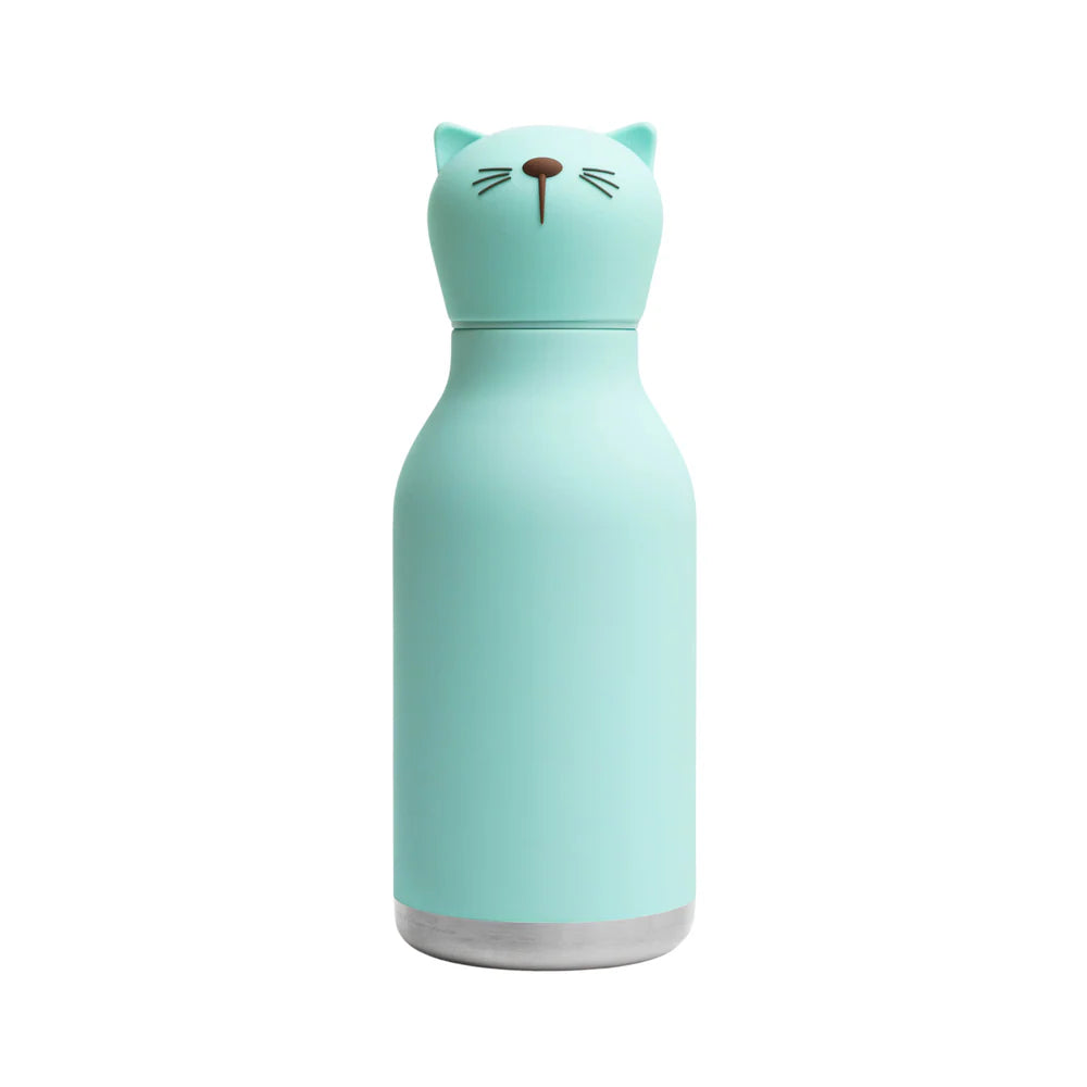 Mint green cat-shaped bottle on a white background