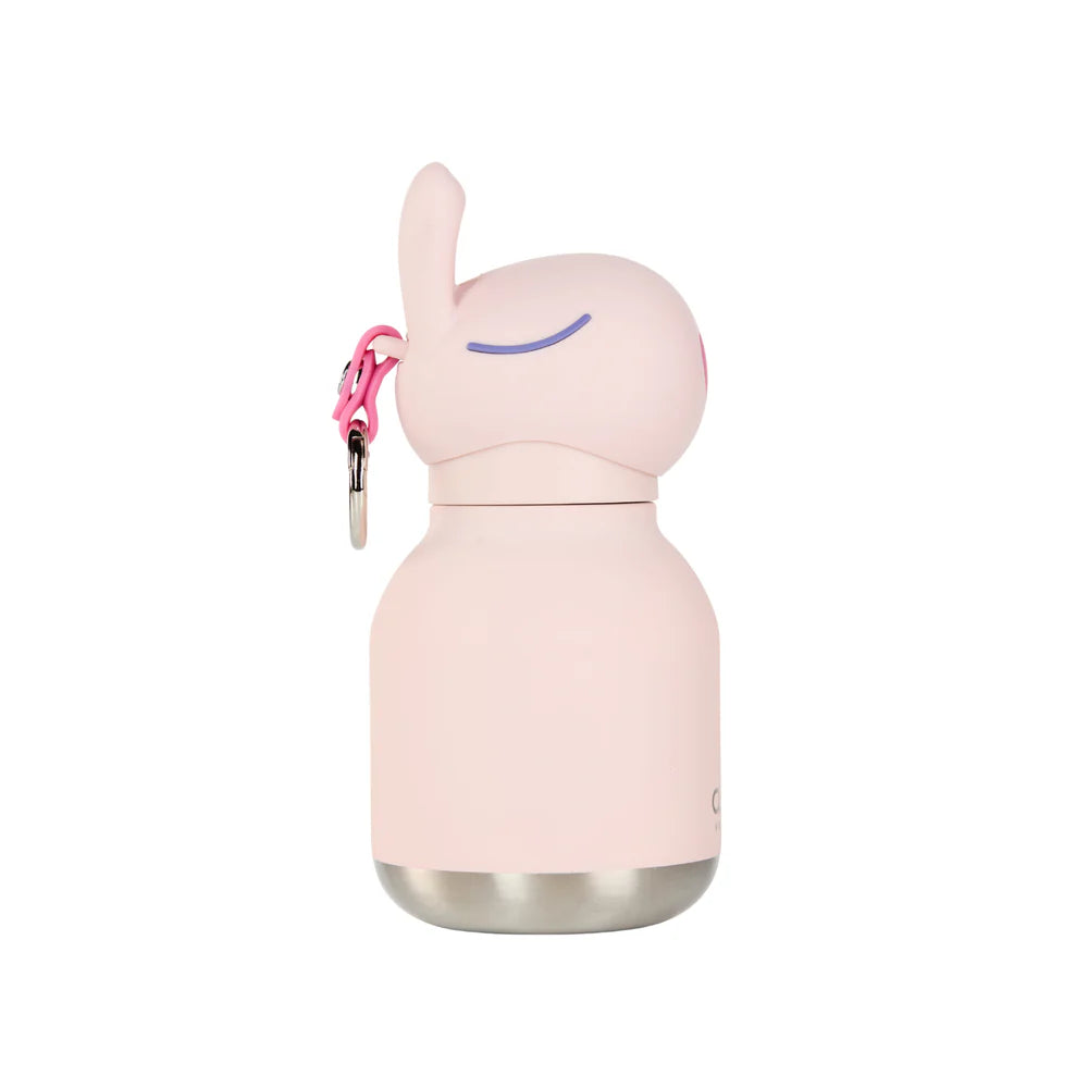 Pink bunny water bottle on a white background