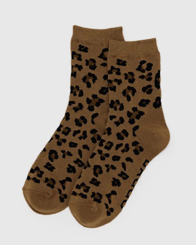 BAGGU Adult Crew Sock in Leopard print