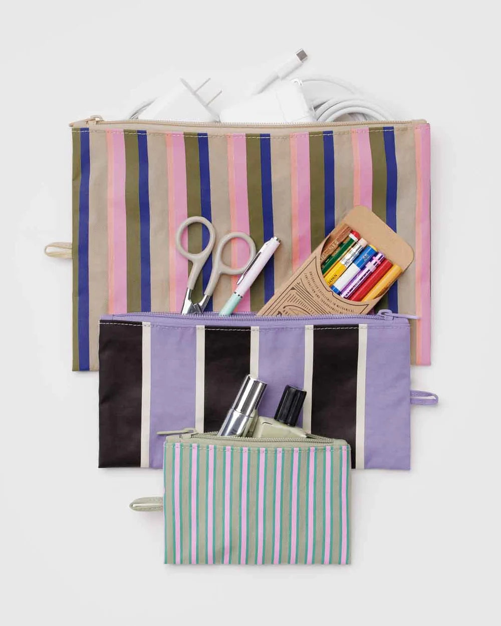 BAGGU Flat Pouch Set - Candy Shop Stripes