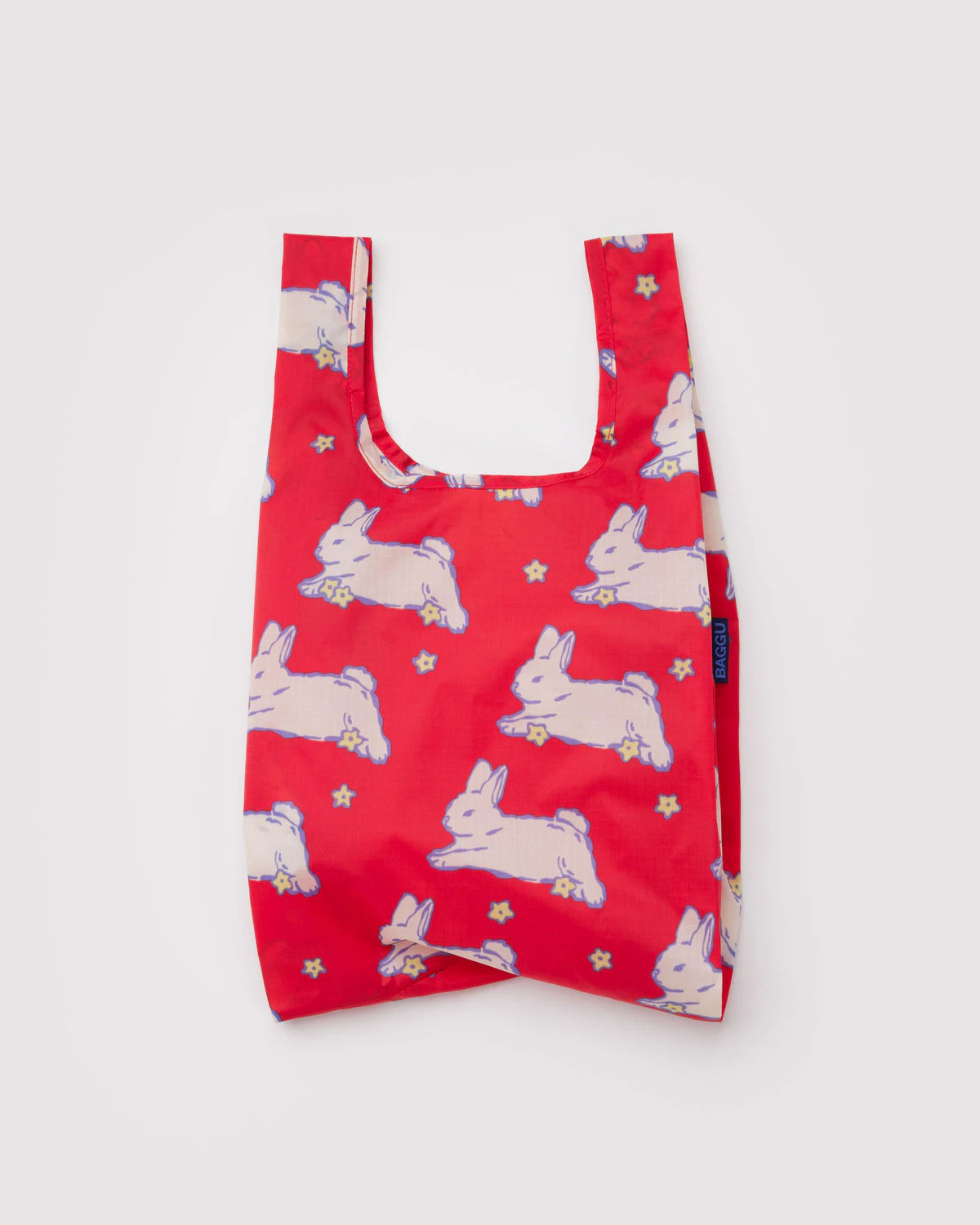 Red reusable bag with rabbit pattern on a white background