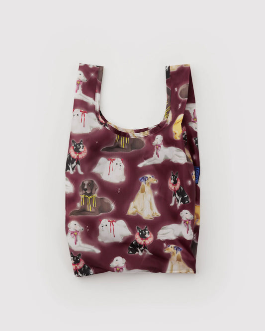 Reusable shopping bag with dog pattern on a white background