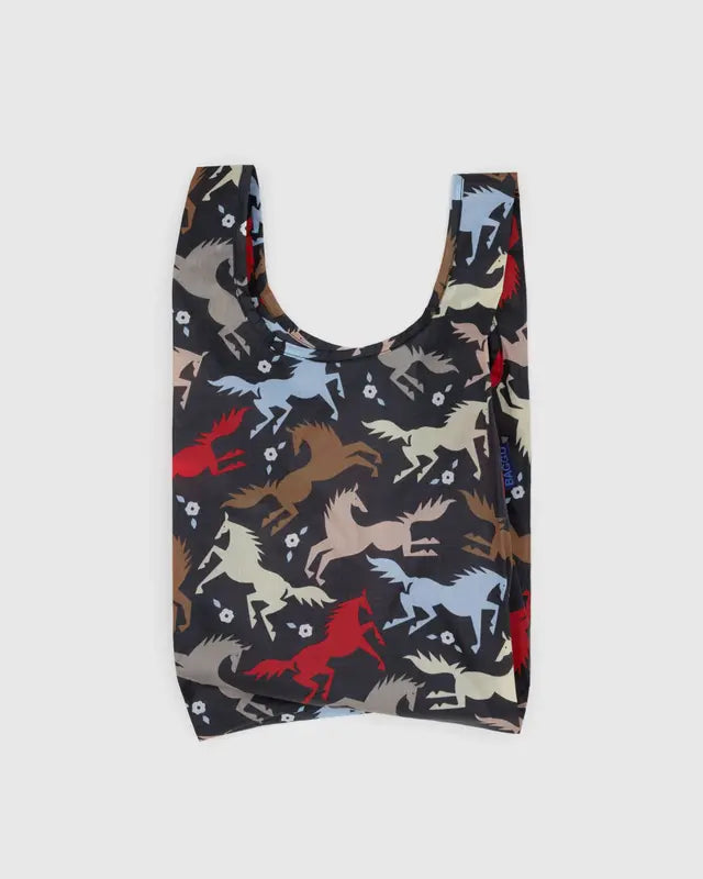 Reusable shopping bag with horse pattern on a white background