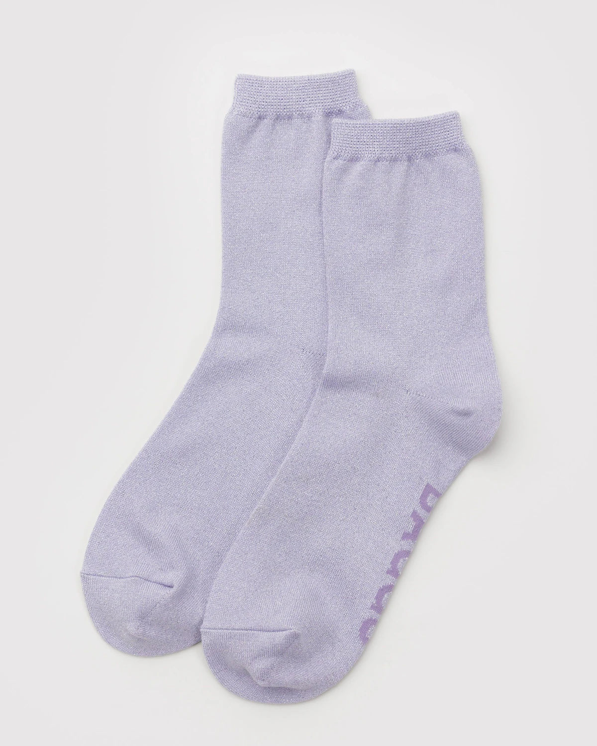 Pair of light purple socks on a white background