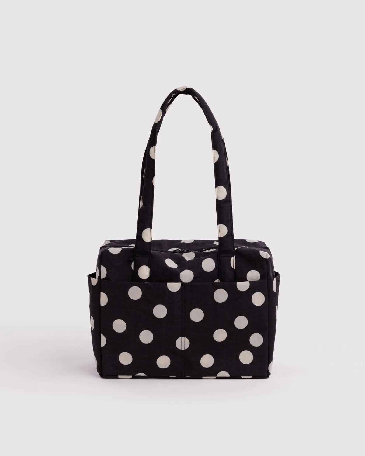BAGGU Everyday Cloud Bag in Black and Cream Polka Dot design on a grey background 