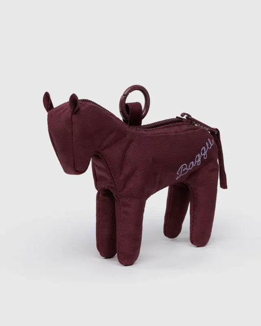 BAGGU Nylon Horse shaped bag charm in burgundy colour.