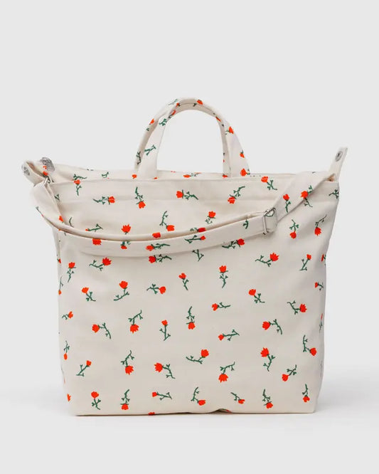 Floral-patterned tote bag on a white background