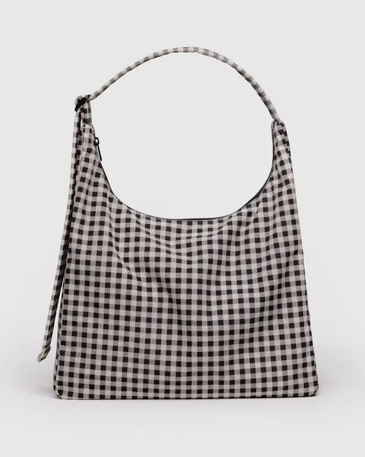 BAGGU Large Nylon Shoulder Bag Black & White Gingham
