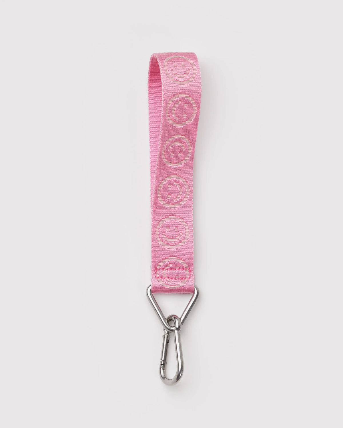 BAGGU Logo Keychain in Pink Happy on white bakcground 