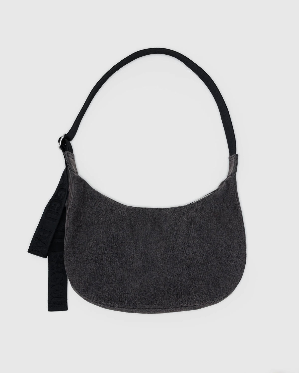 BAGGU Medium Denim Crescent Bag in Washed Black Denim