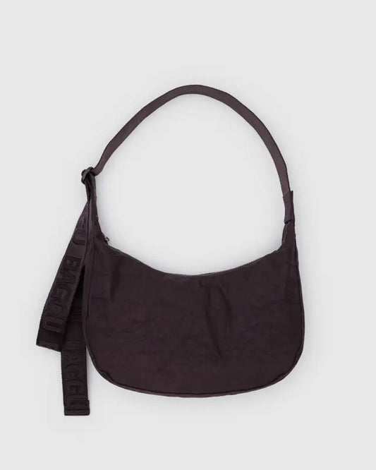 BAGGU Medium Nylon Crescent Bag in Chocolate Plum colour 