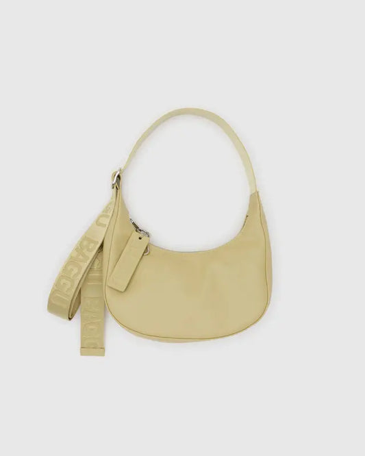 BAGGU Medium Recycled Leather Crescent Bag in Straw colour