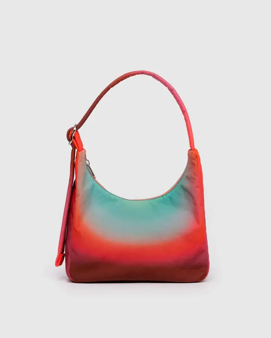 BAGGU Mini Nylon Shoulder Bag in  Rain design a ombre red and light blue colourway