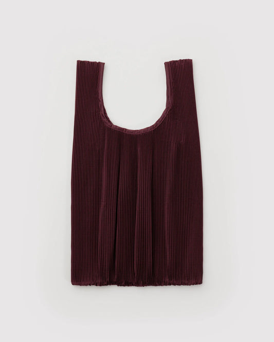 Maroon reusable bag on a light gray background