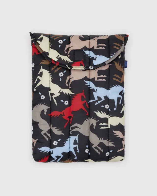 Padded pouch with horse pattern on a white background