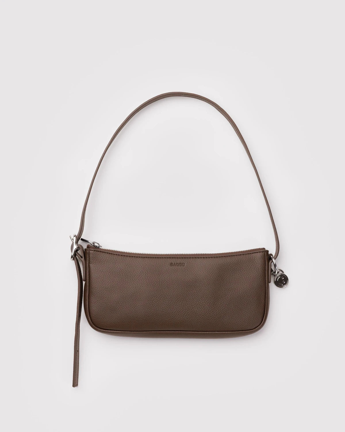 Brown shoulder bag on a light gray background