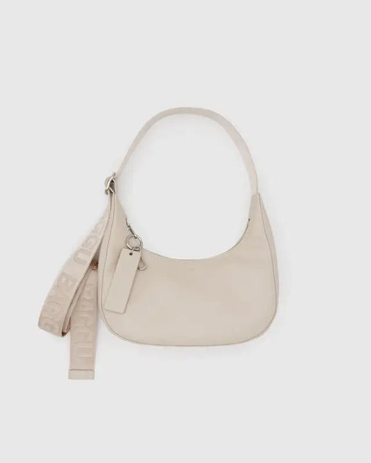 BAGGU Small Recycled Leather Crescent Bag in  Stone colour