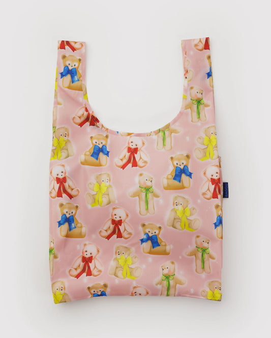 Reusable bag with teddy bear pattern on a pink background