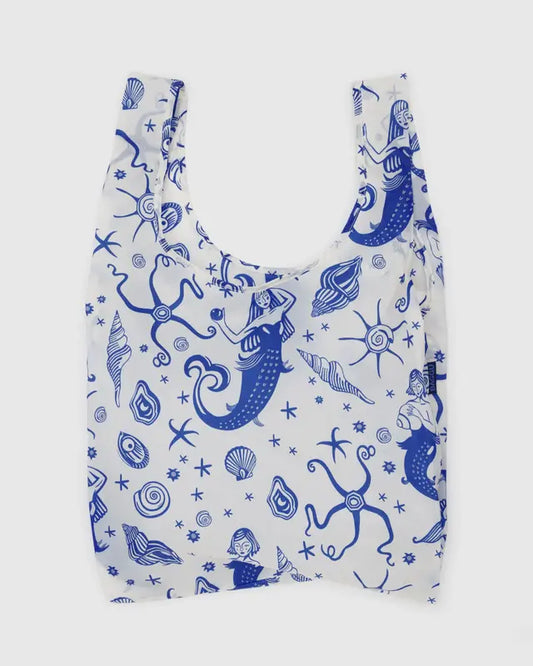 BAGGU Standard Reusable Bag in Blue and White Mermaid Pattern