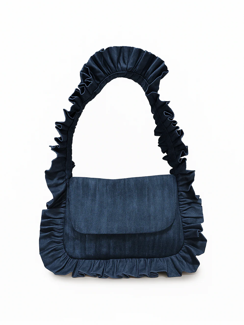 BAGGY London Baguette Flap Bag in Denim on white background 