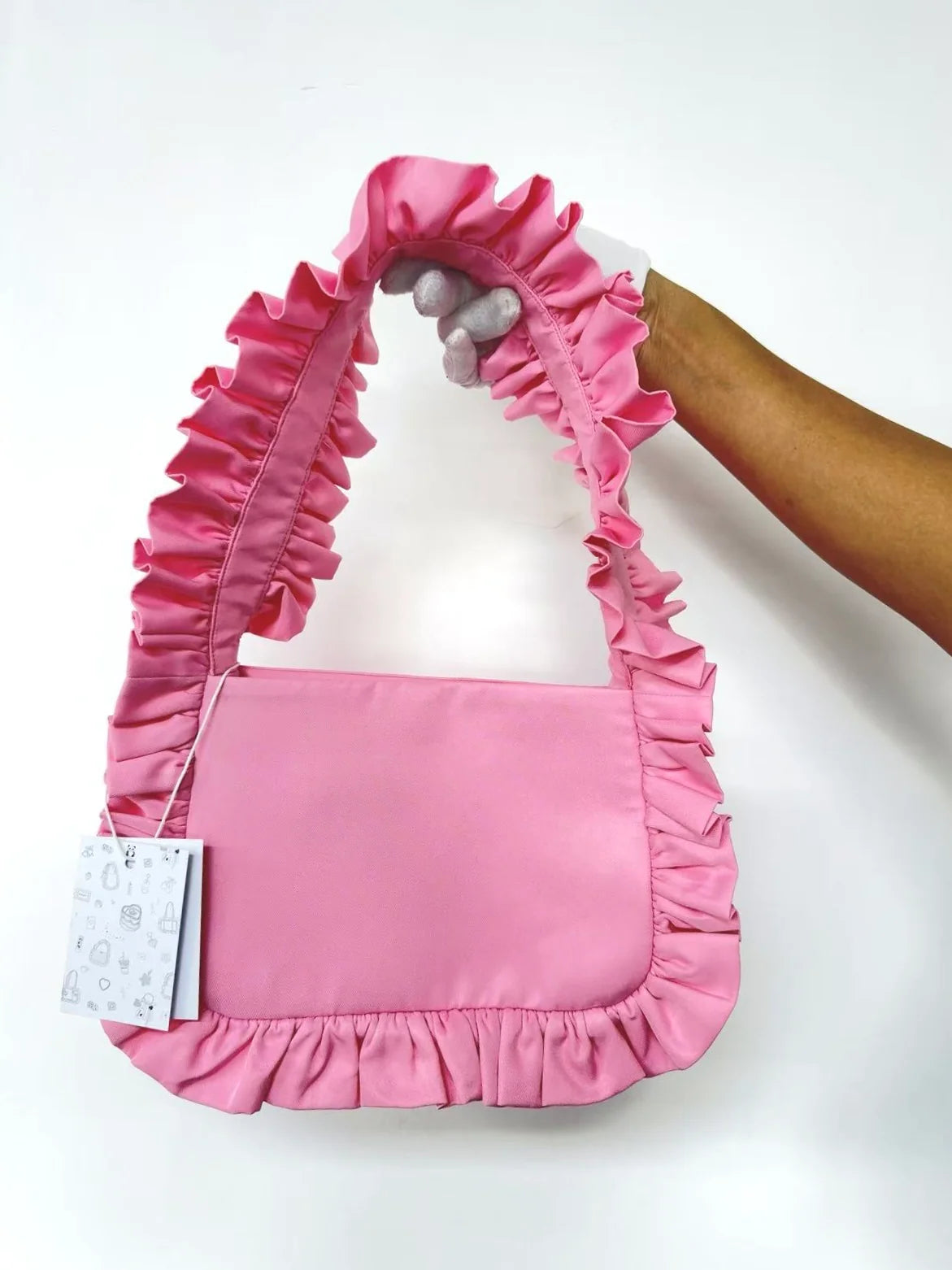 BAGGY London Original Ruffle Bag in Baby Pink colour 