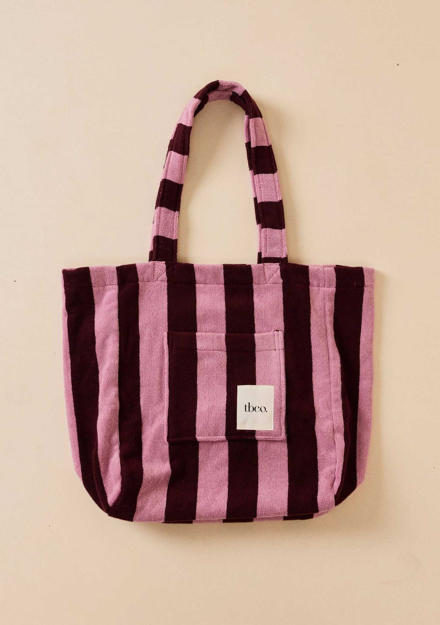 TBCo Terry Cotton Tote Bag in Burgundy Stripe