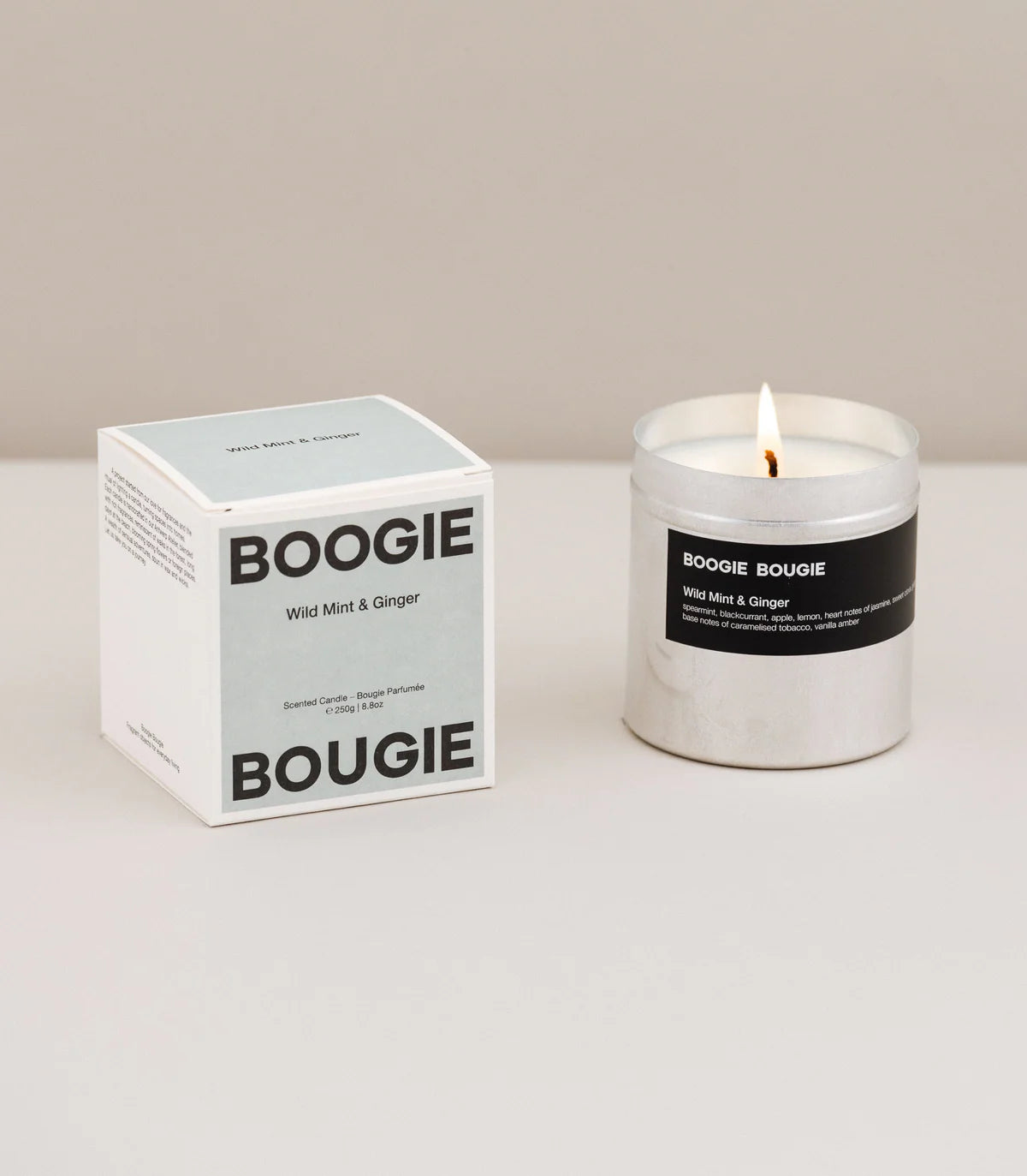 Boogie Bougie Wild Mint & Ginger Candle on a white background