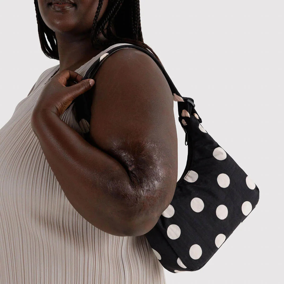 BAGGU Mini Nylon Shoulder Bag - Black and Cream Polka Dot