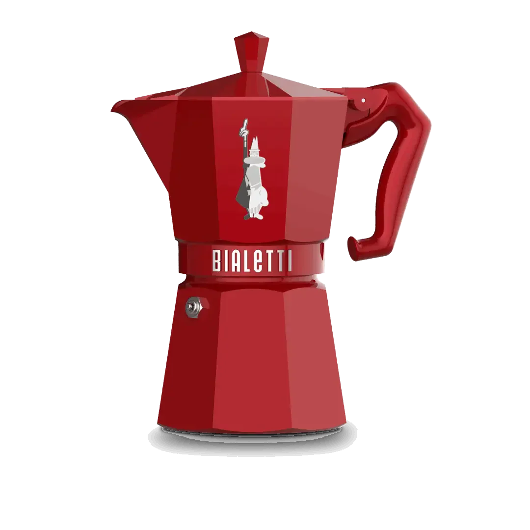 Red Bialetti coffee maker on a white background