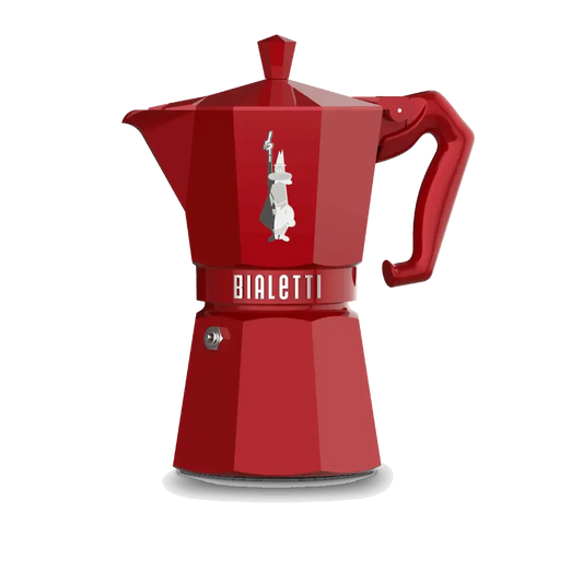 Red Bialetti coffee maker on a white background