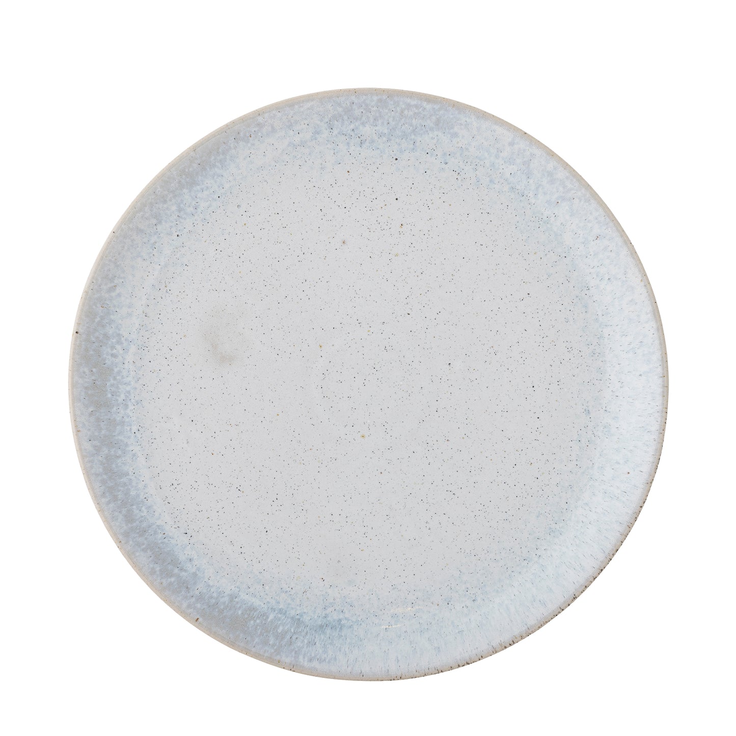 Round ceramic plate with a speckled gray glaze on a white background