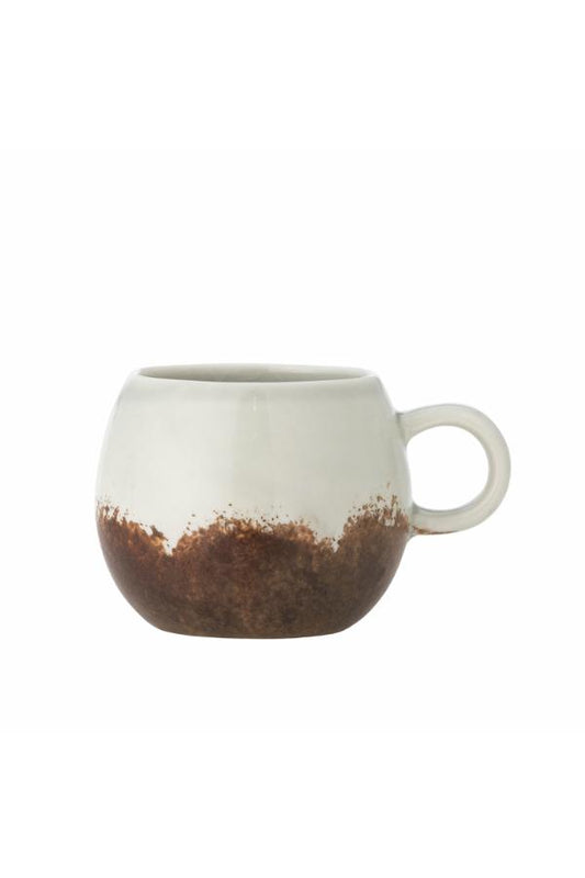 White mug with brown bottom on a white background