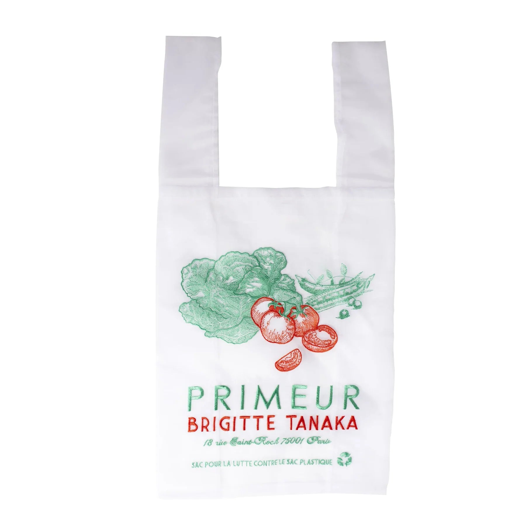 Brigitte Lanaka Primeur Organza Bag with embroidered tomatoes & salad pattern