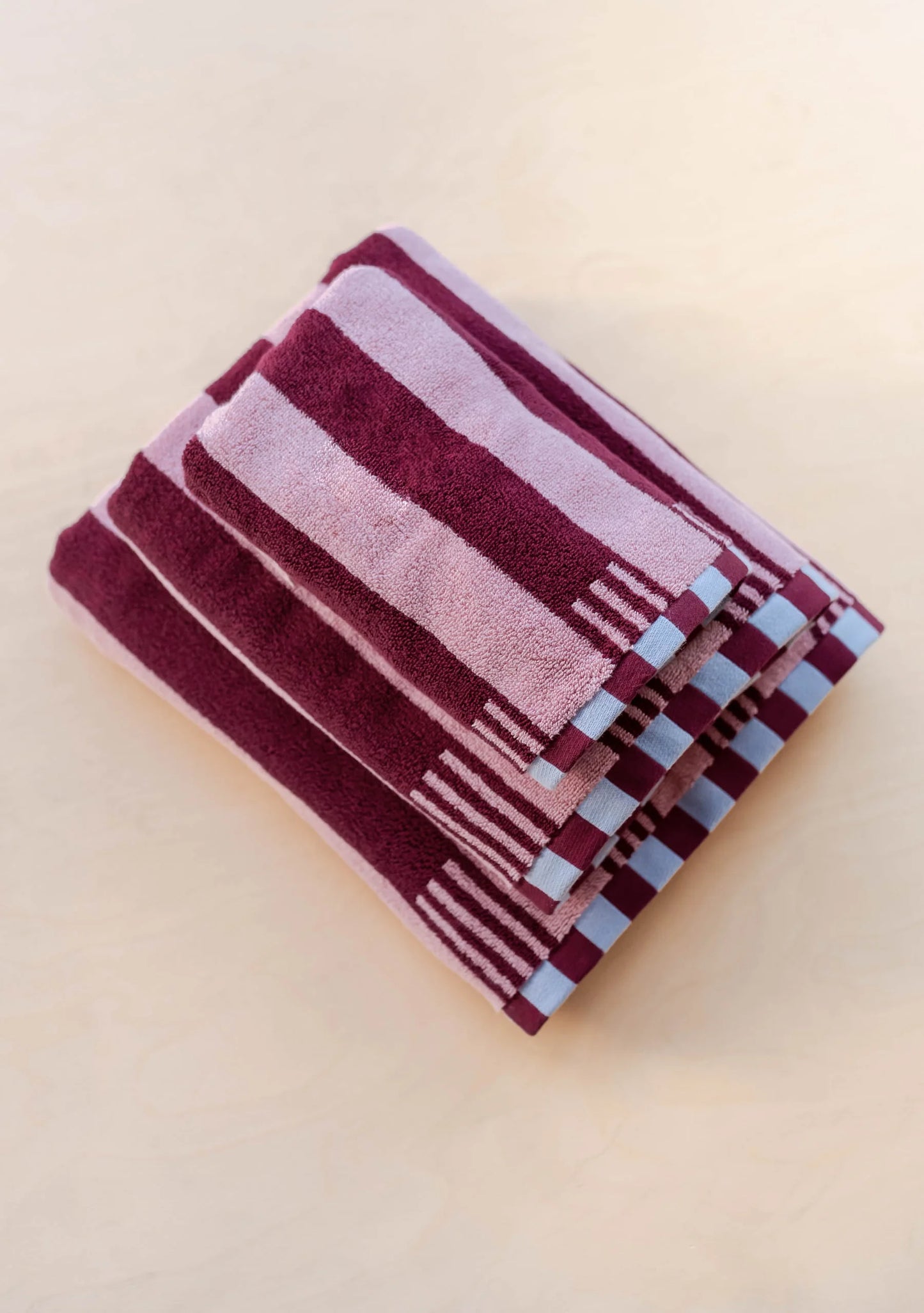 TBCo Terry Cotton Towel Burgundy Stripe - Bath Sheet
