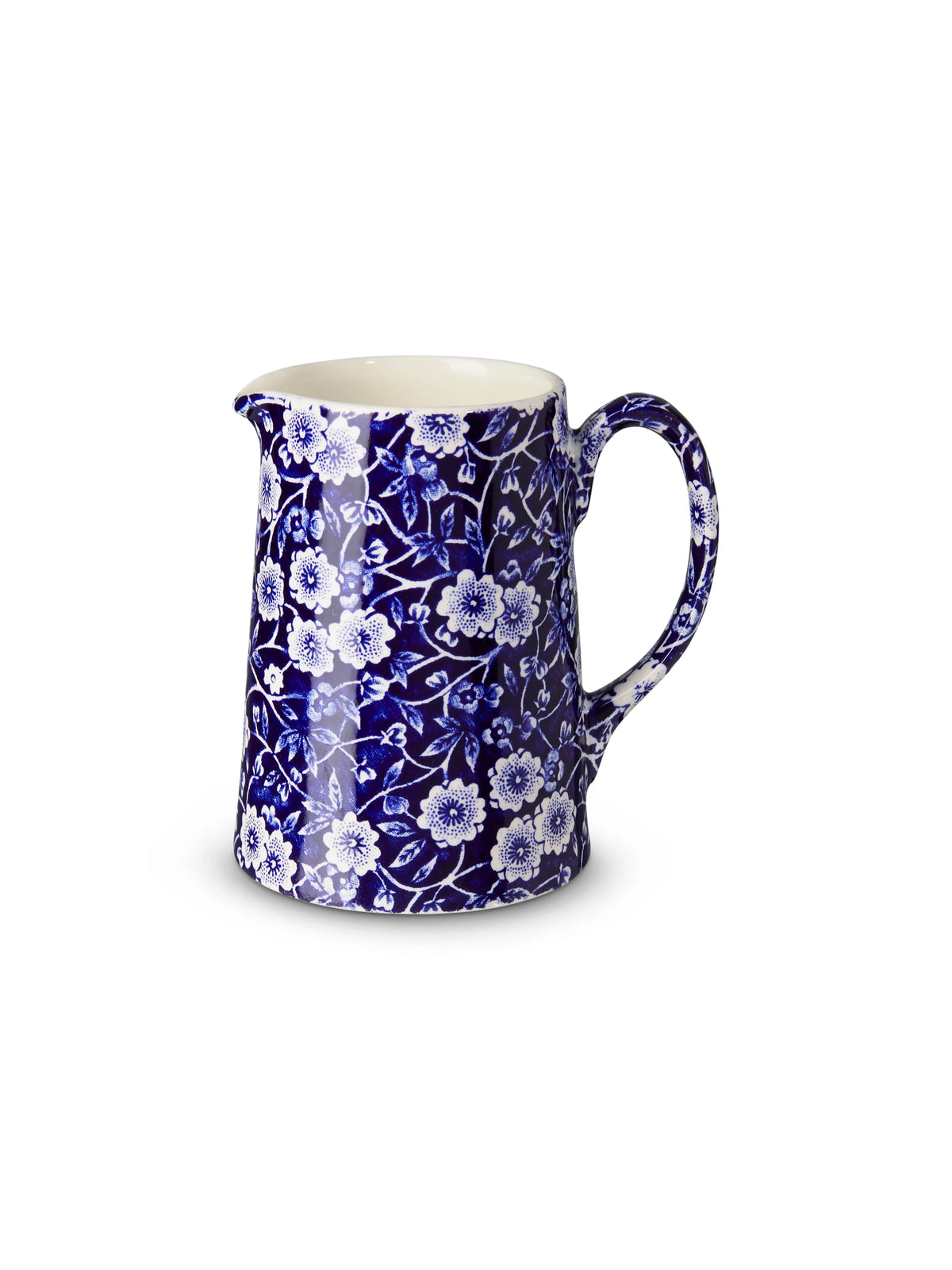 Burleigh Blue Calico Tankard Jug Small in a floral pattern on a white background 