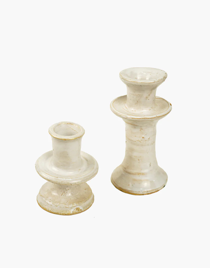 Moroccan White Tamegroute White Candlestick Holder XS