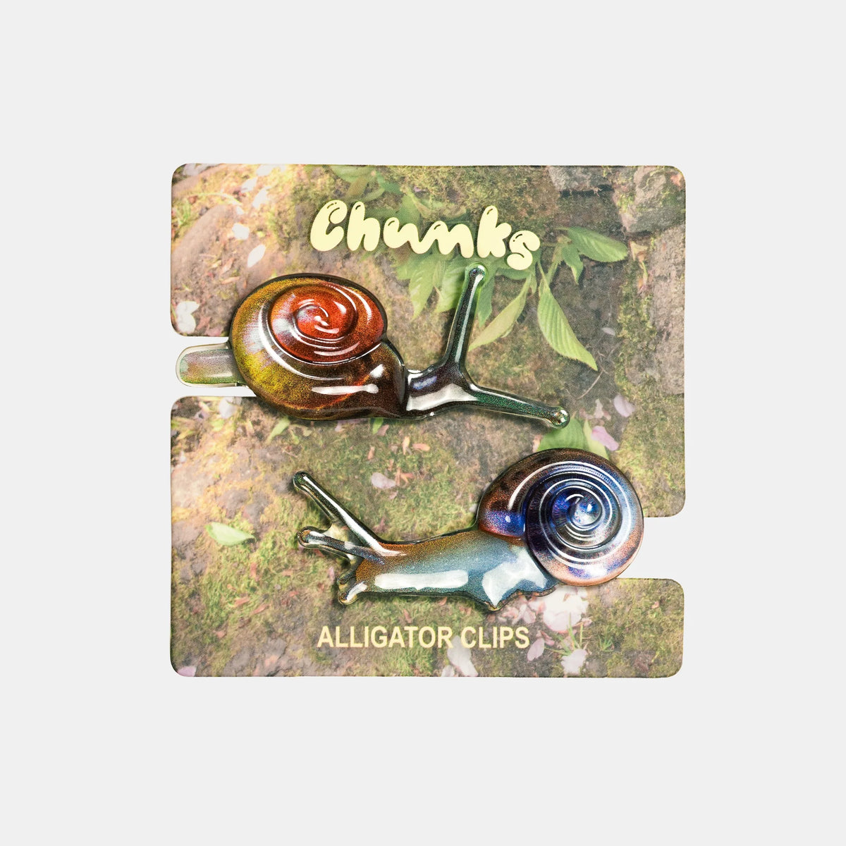 CHUNKS Allie Snail Clips in Slowpokes a multicolour pattern on a white background 