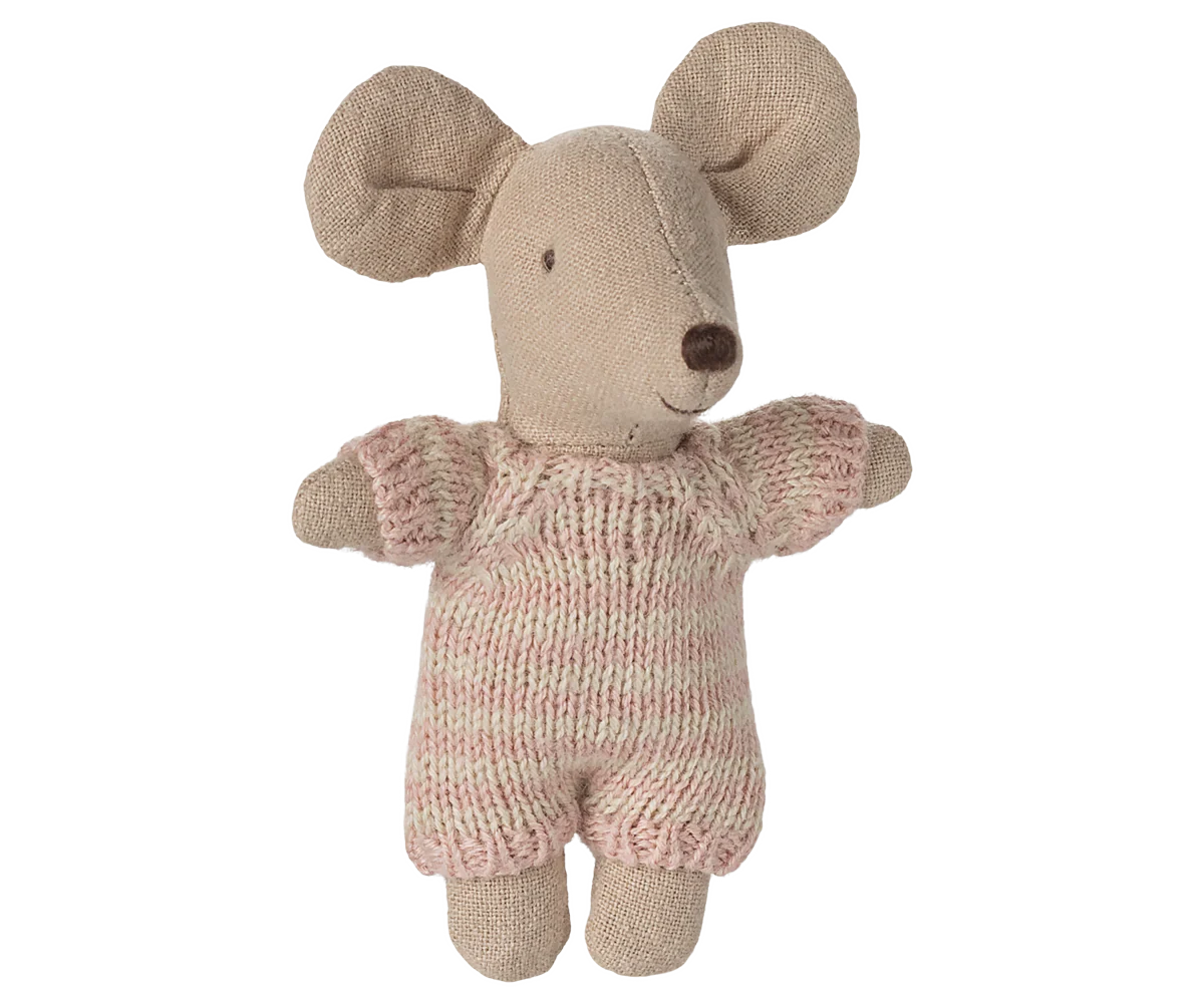 Maileg Baby Mouse in Carry Cot - Rose