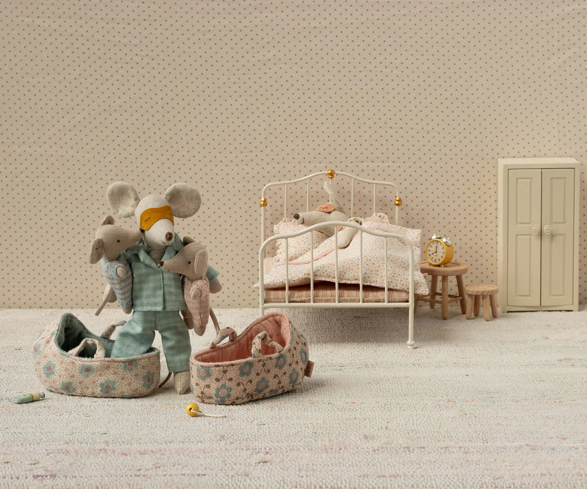Maileg Baby Mouse in Carry Cot - Blue