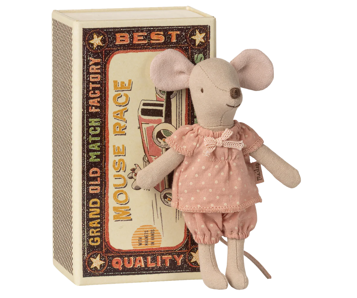 Maileg Big Sister Mouse in Matchbox - Pink Polka Dot