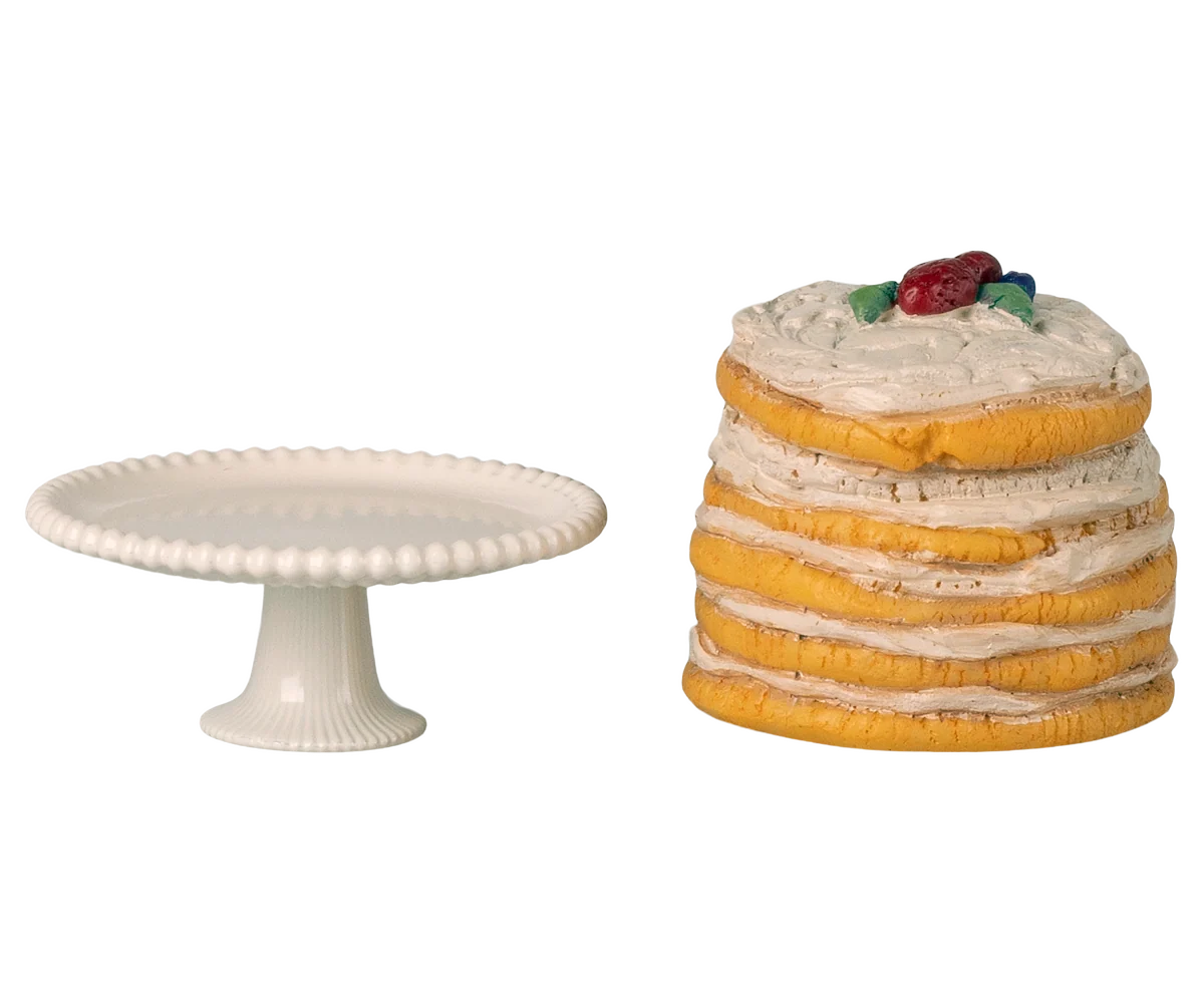 Maileg Mouse Party Cake and Stand - Off White