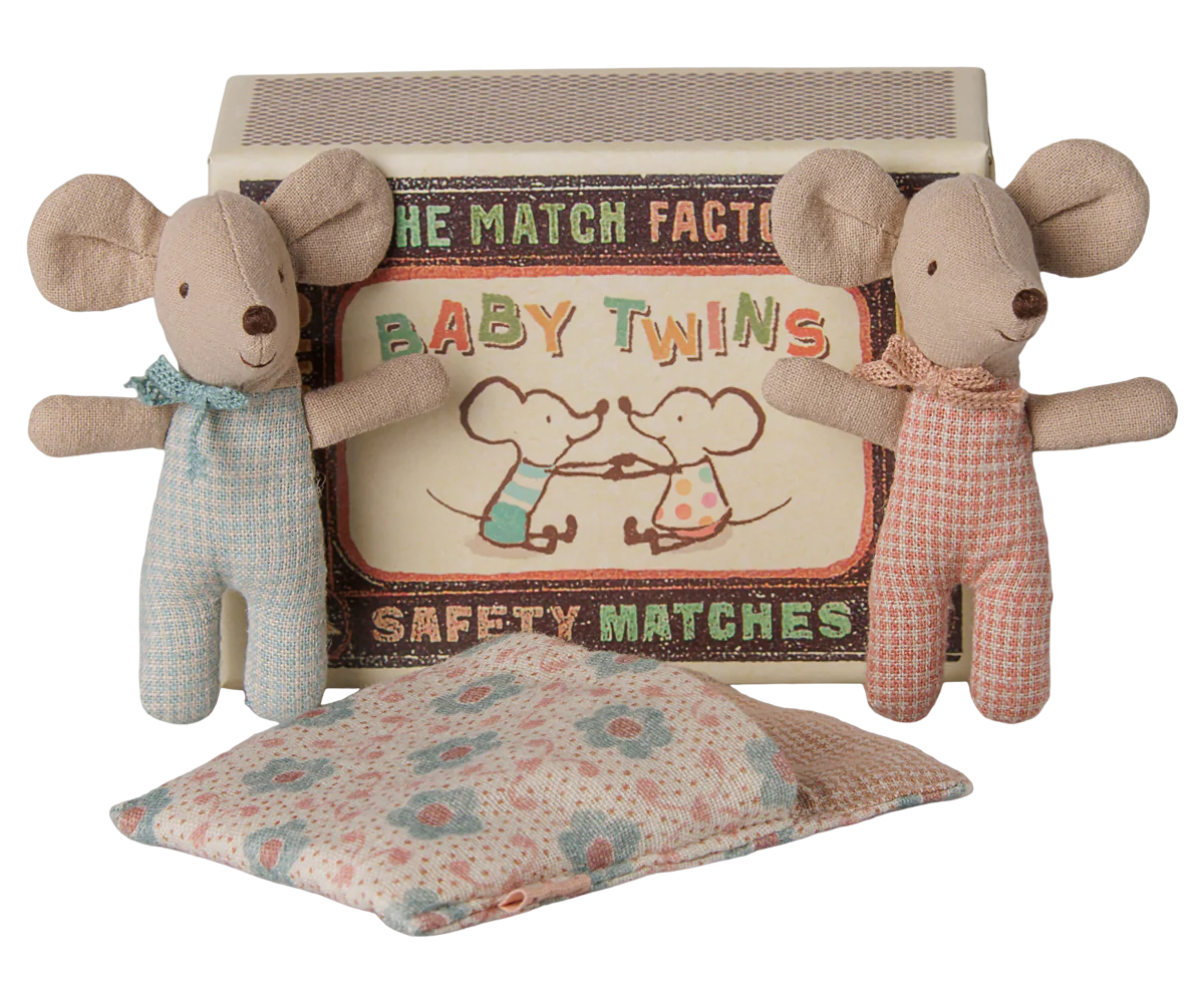 Maileg Twins Baby Mice in Matchbox - Checker