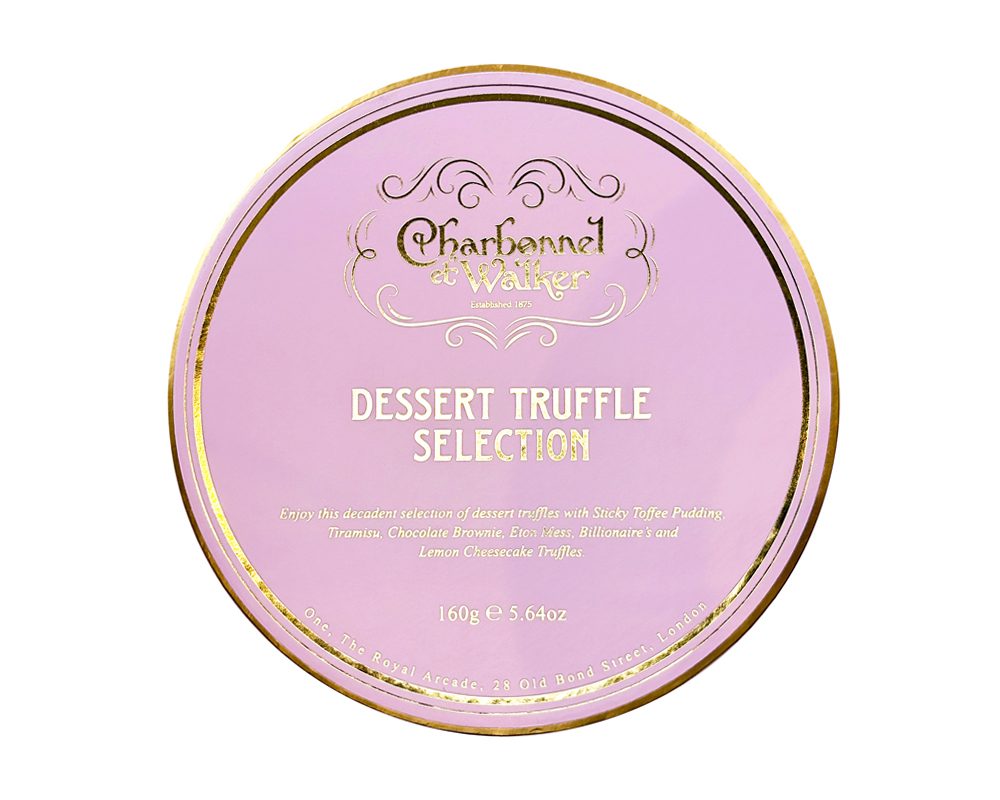 Charbonnel et Walker Dessert Selection in a lilac box on a white background 