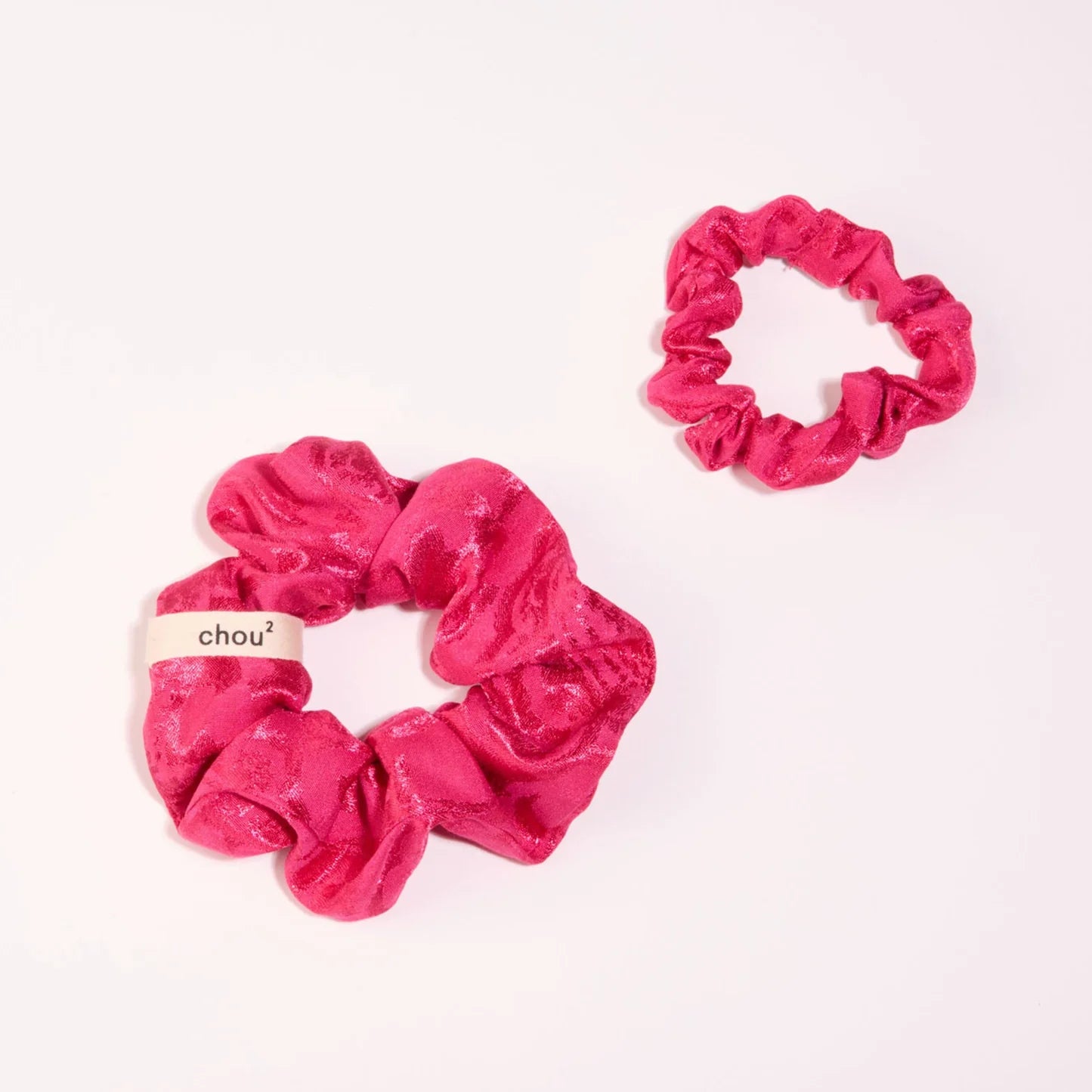 Chou Au Carre Big Shiny Pink Jacquard Scrunchie