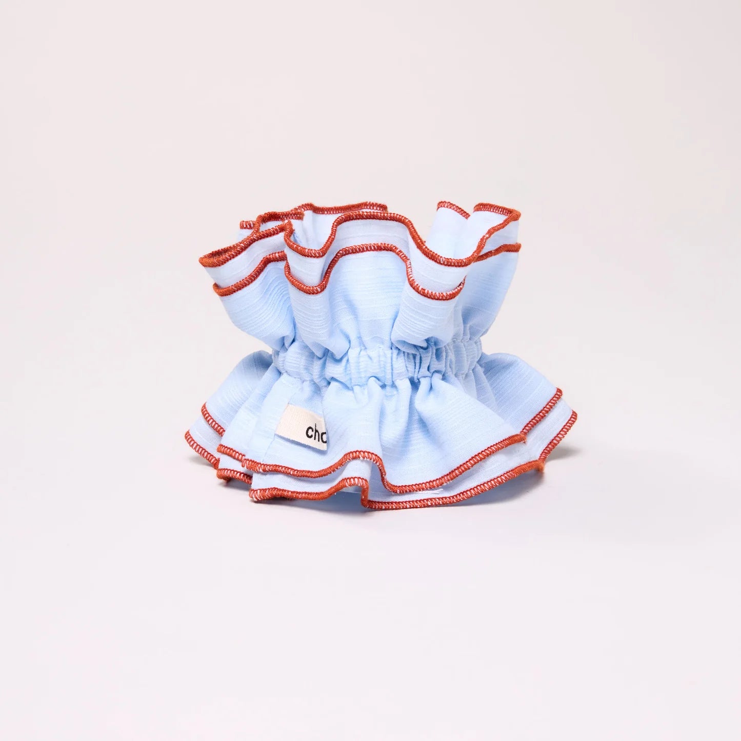 Chou Au Carre Maxi Scrunchie in Sky Blue & Rust Trim