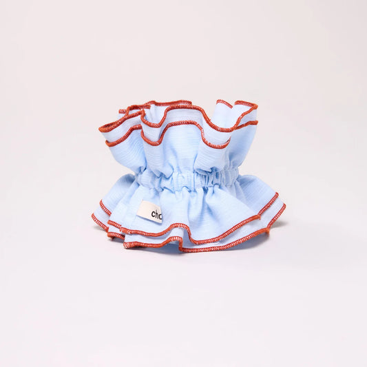 Chou Au Carre Maxi Scrunchie in Sky Blue & Rust Trim