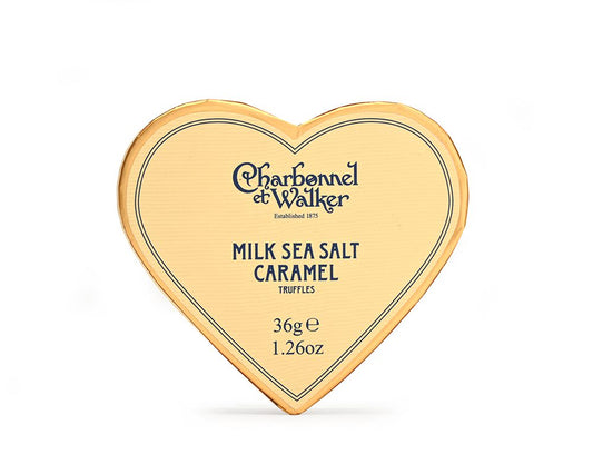 Heart-shaped Charbonnel et Walker truffles packaging on a white background