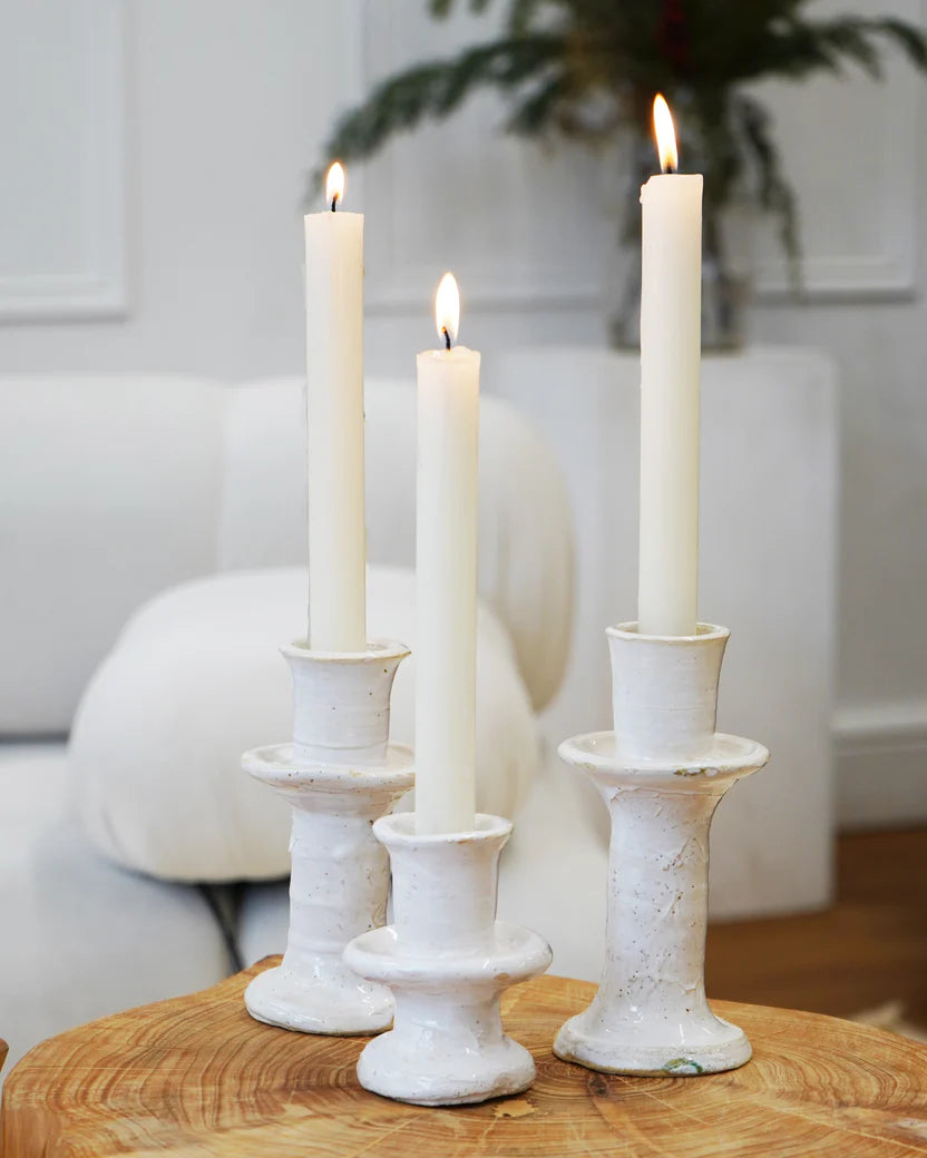 Moroccan White Tamegroute White Candlestick Holder XS