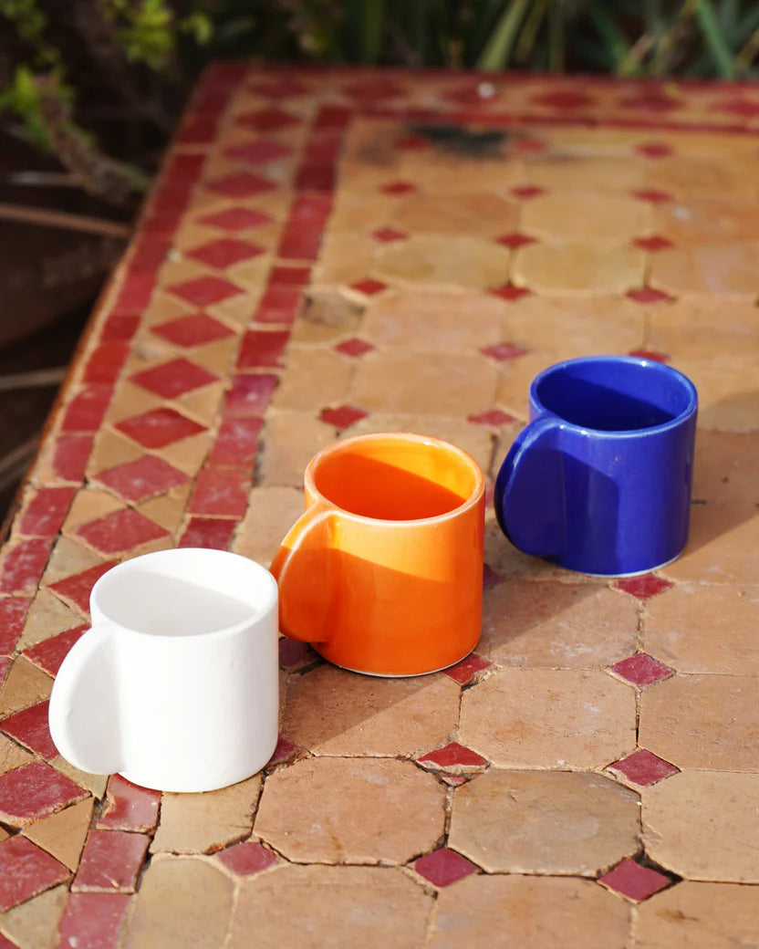 Moroccan White Round Handle Espresso Cup in White
