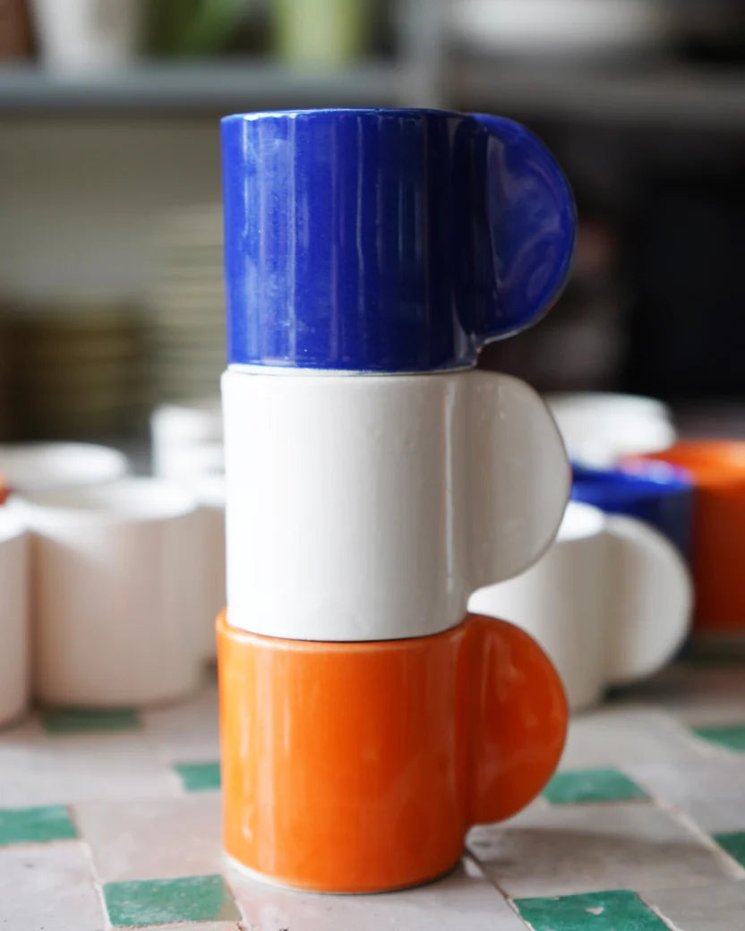 Moroccan White Round Handle Espresso Cup in White